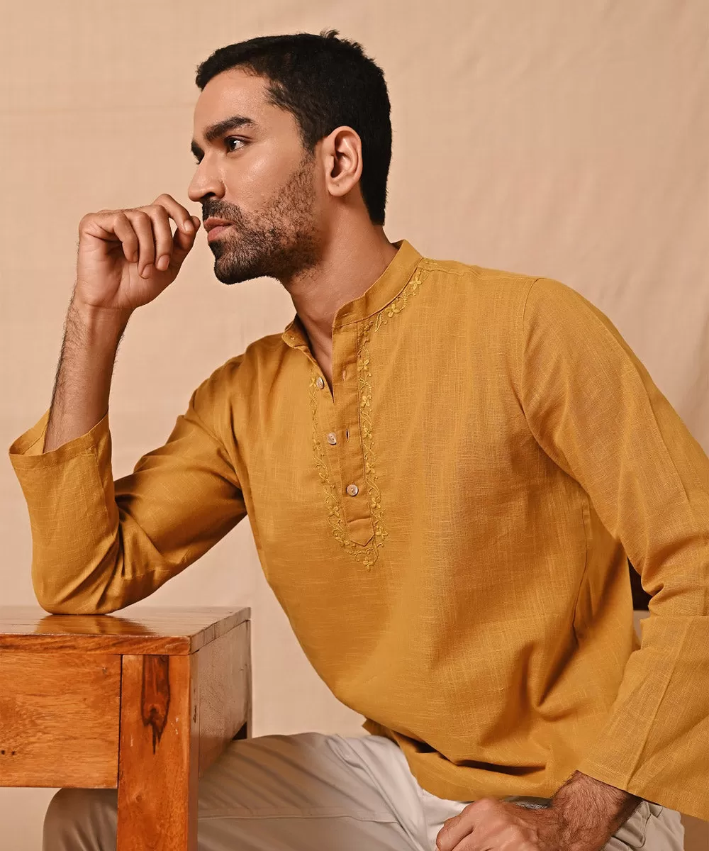 Mustard handembroidered chikankari short kurta