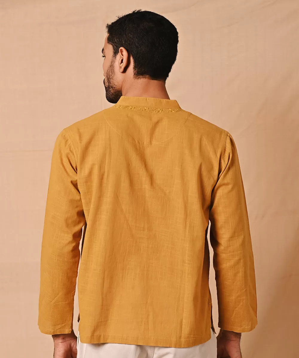 Mustard handembroidered chikankari short kurta