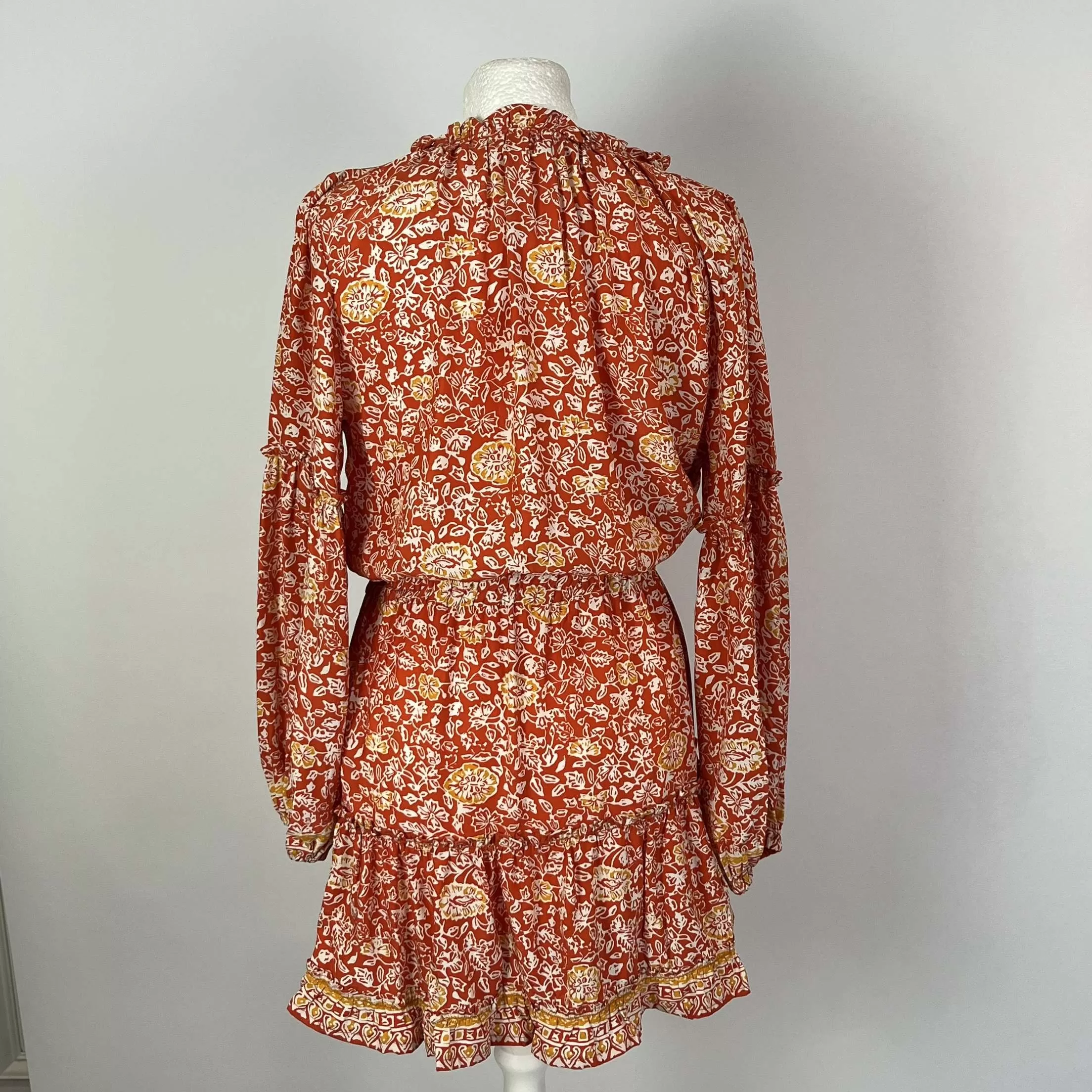 Natalie Martin Brand New Burnt Orange Floral Print Silk Midi Dress M