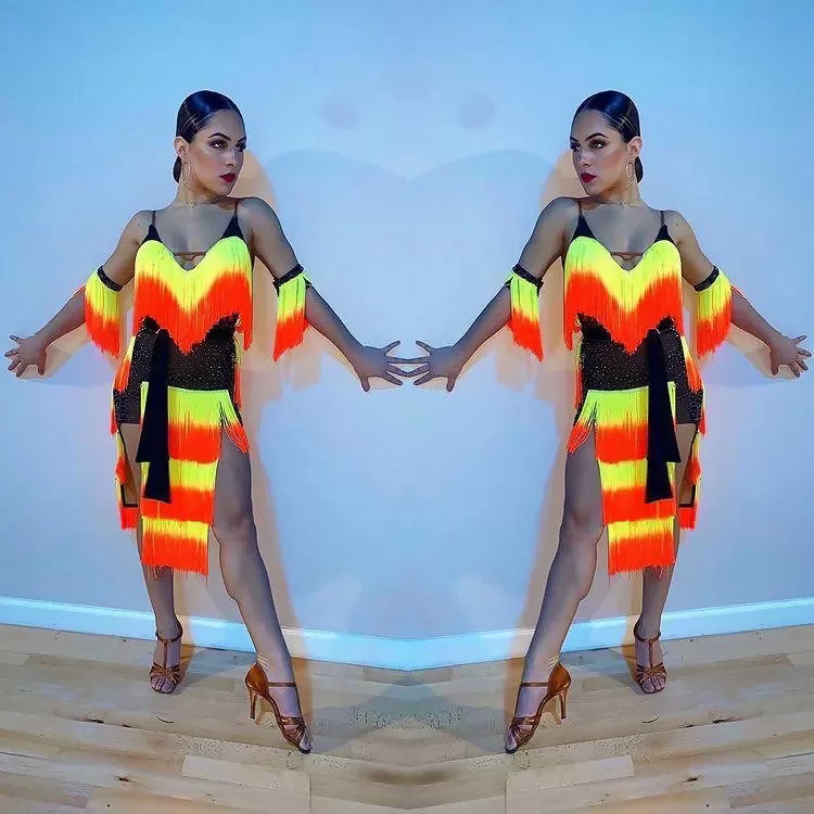 New Multicolor Fringe Sponsored Latin Dress