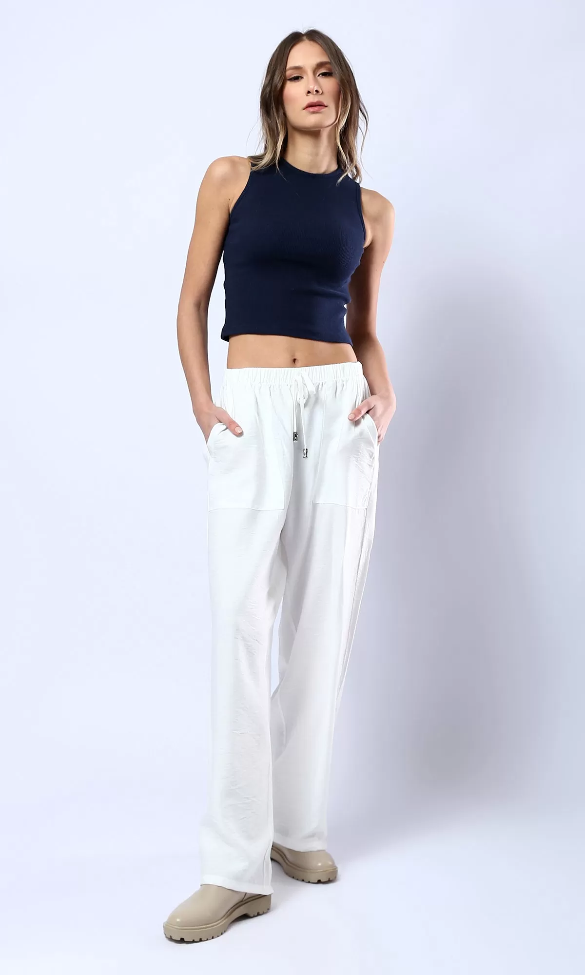 O179838 Comfy Wide Leg Off-White Summer Pants