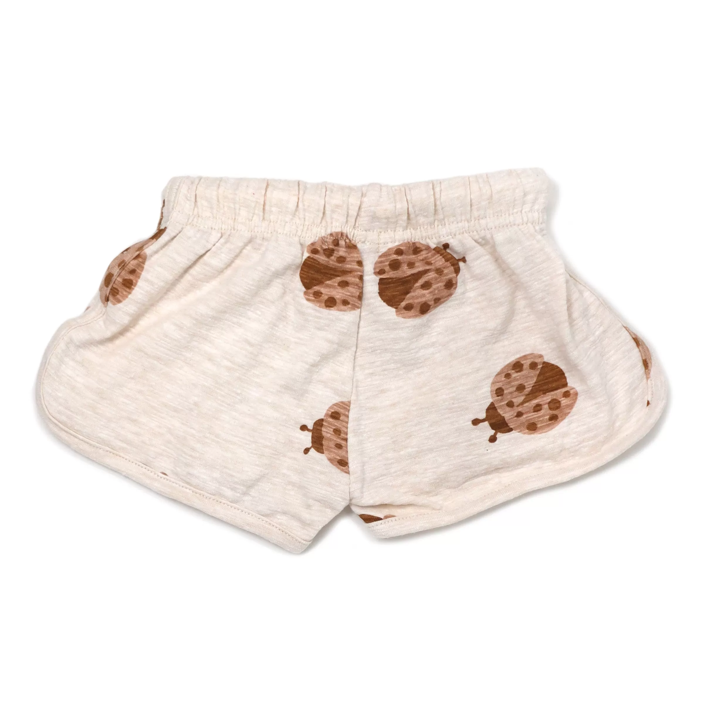 oh baby! Drawstring Slub Track Shorts - Ladybug Print- Sand Heather