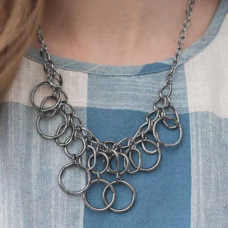 One Ring After Another Gunmetal Black Necklace