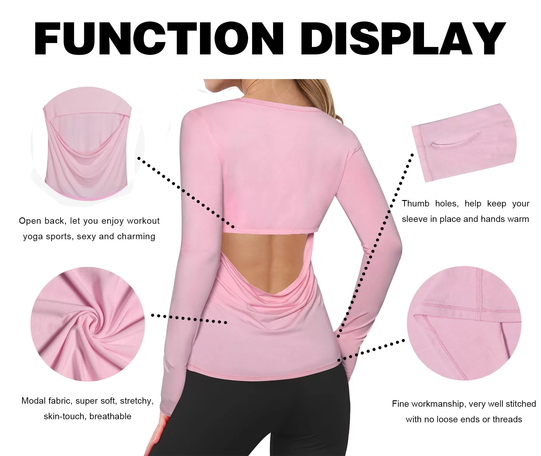 Open Back Long Sleeve Tops lightpink