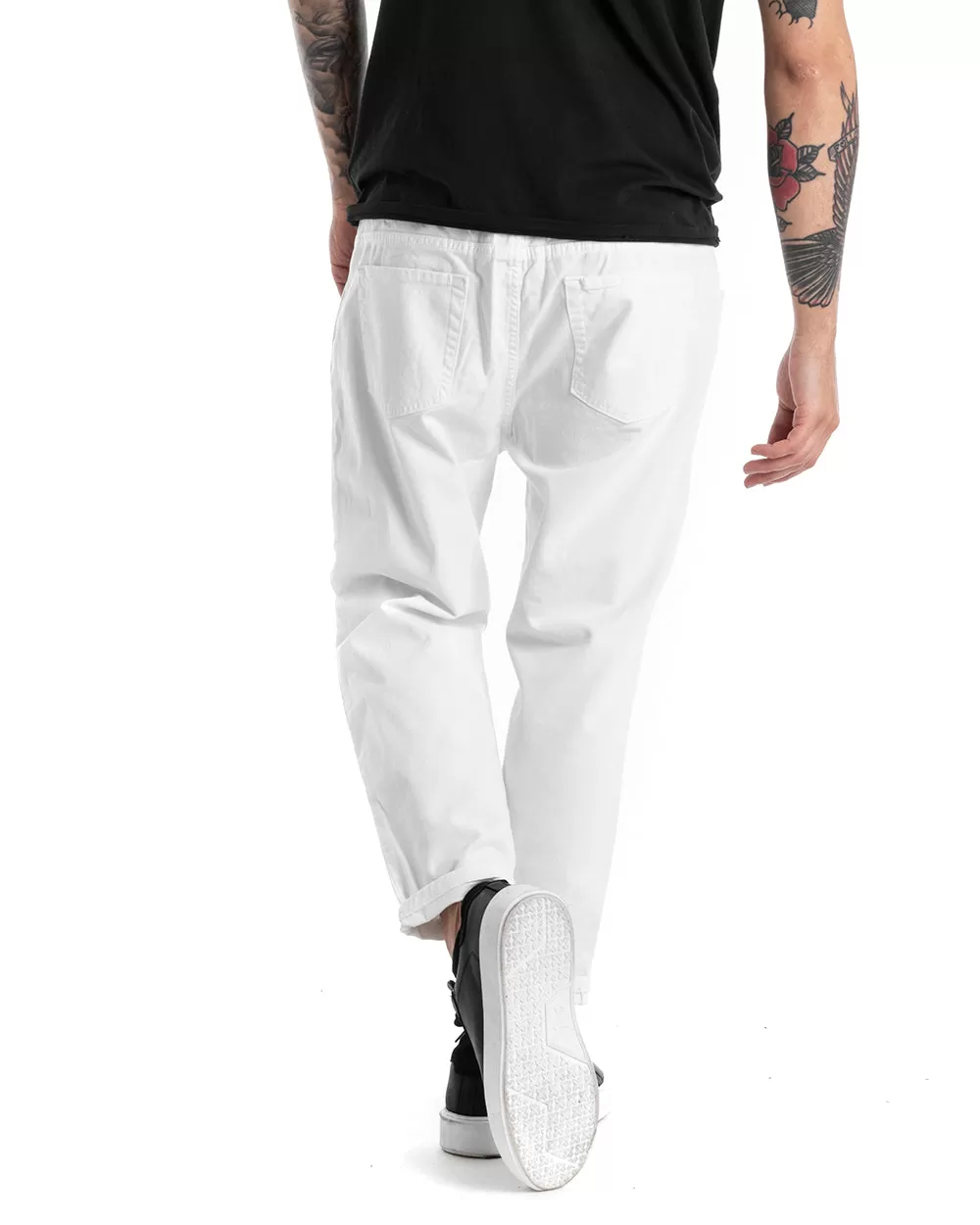 Pantaloni Jeans Uomo Regular Fit Bianco Pantalaccio Taglio al Ginocchio Casual GIOSAL-P5373A