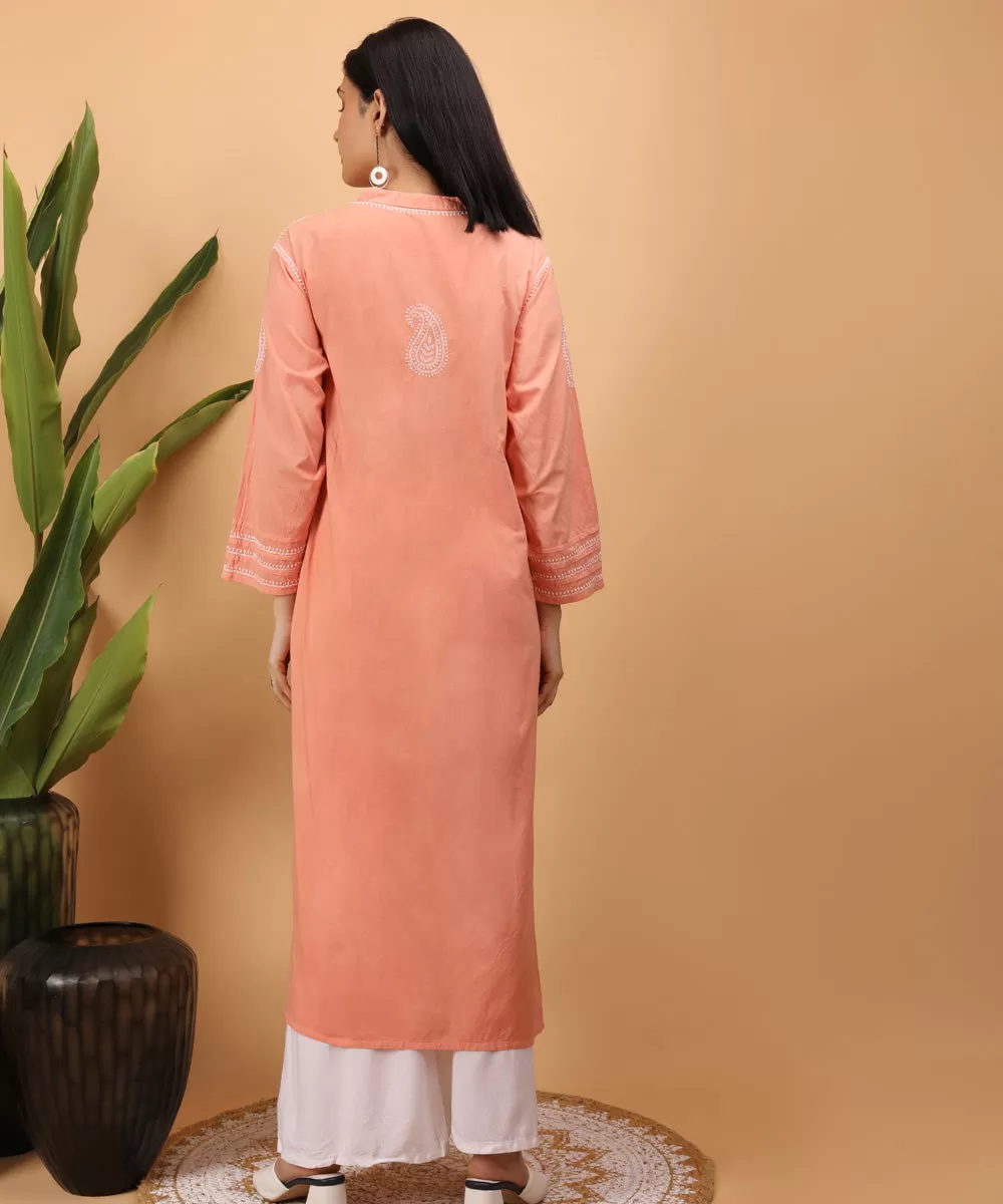 Peach handembroidery cotton chikankari straight kurta