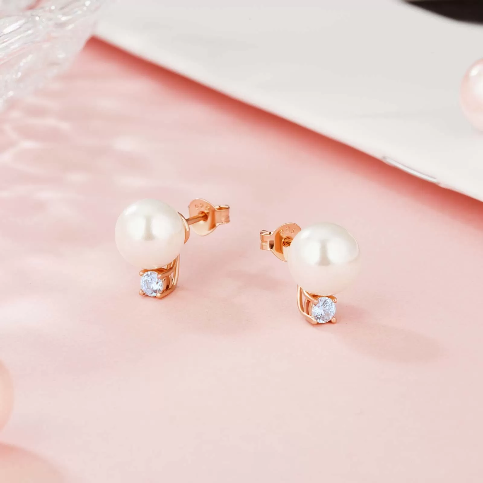 Pearls Diamond Stud Earrings for Women KRKC