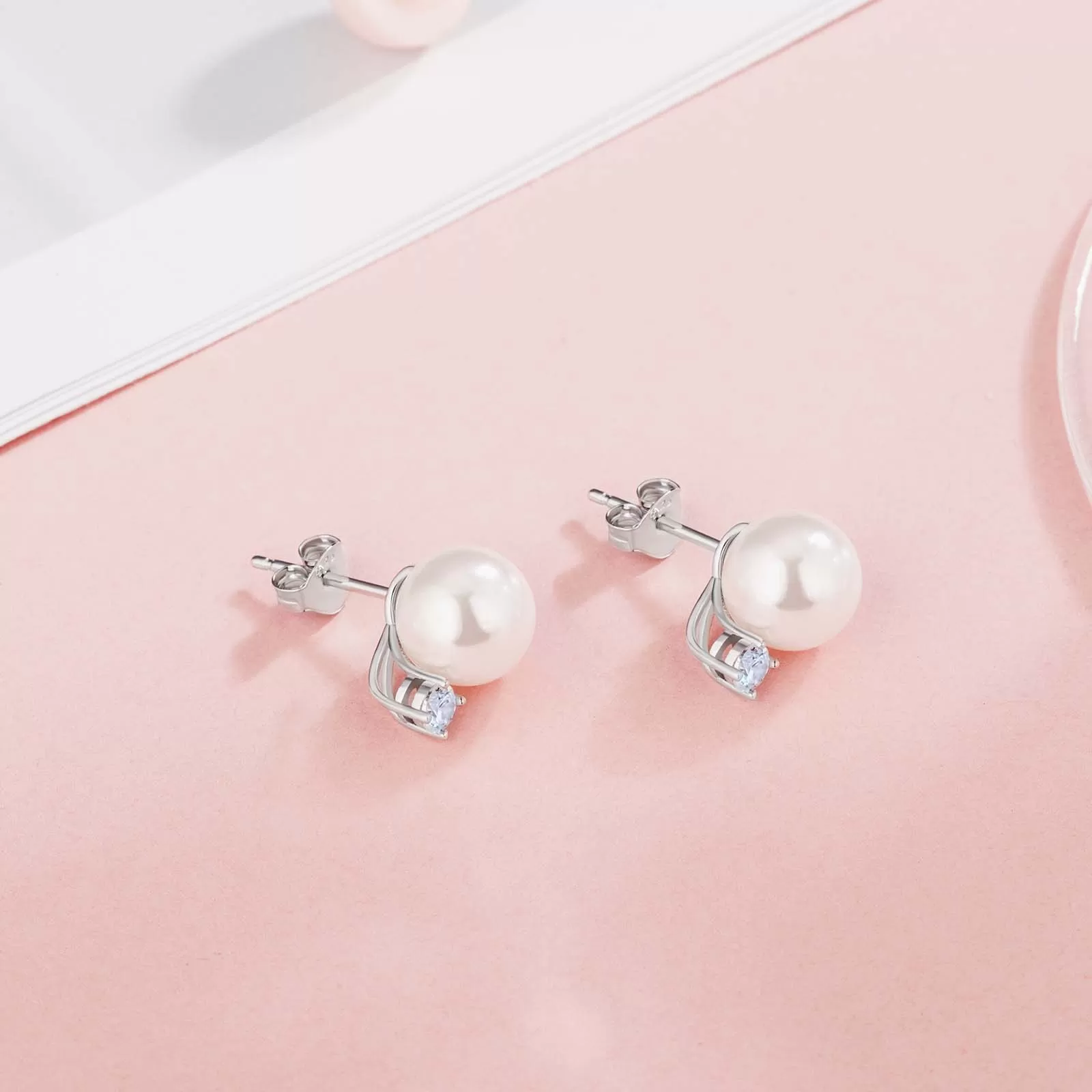 Pearls Diamond Stud Earrings for Women KRKC