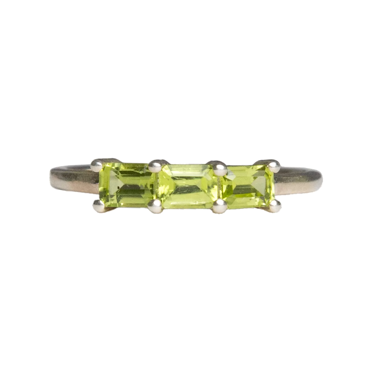 Peridot Faceted 3 Stone Ring