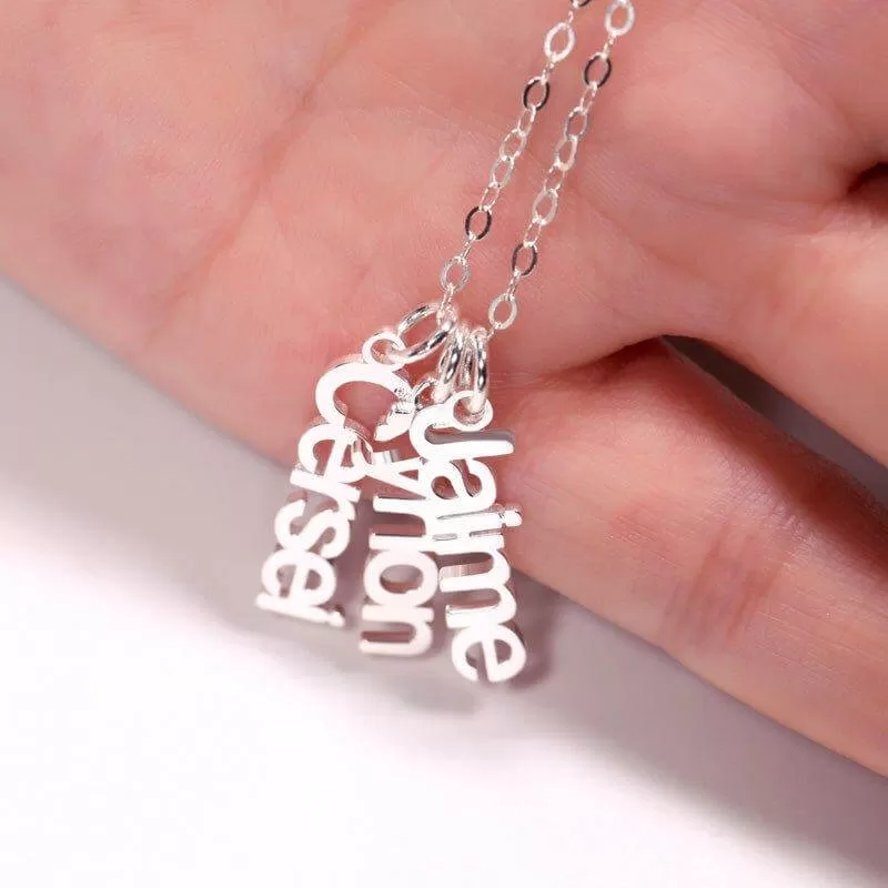 Personalized Family Names Necklace Sterling Silver Pendant