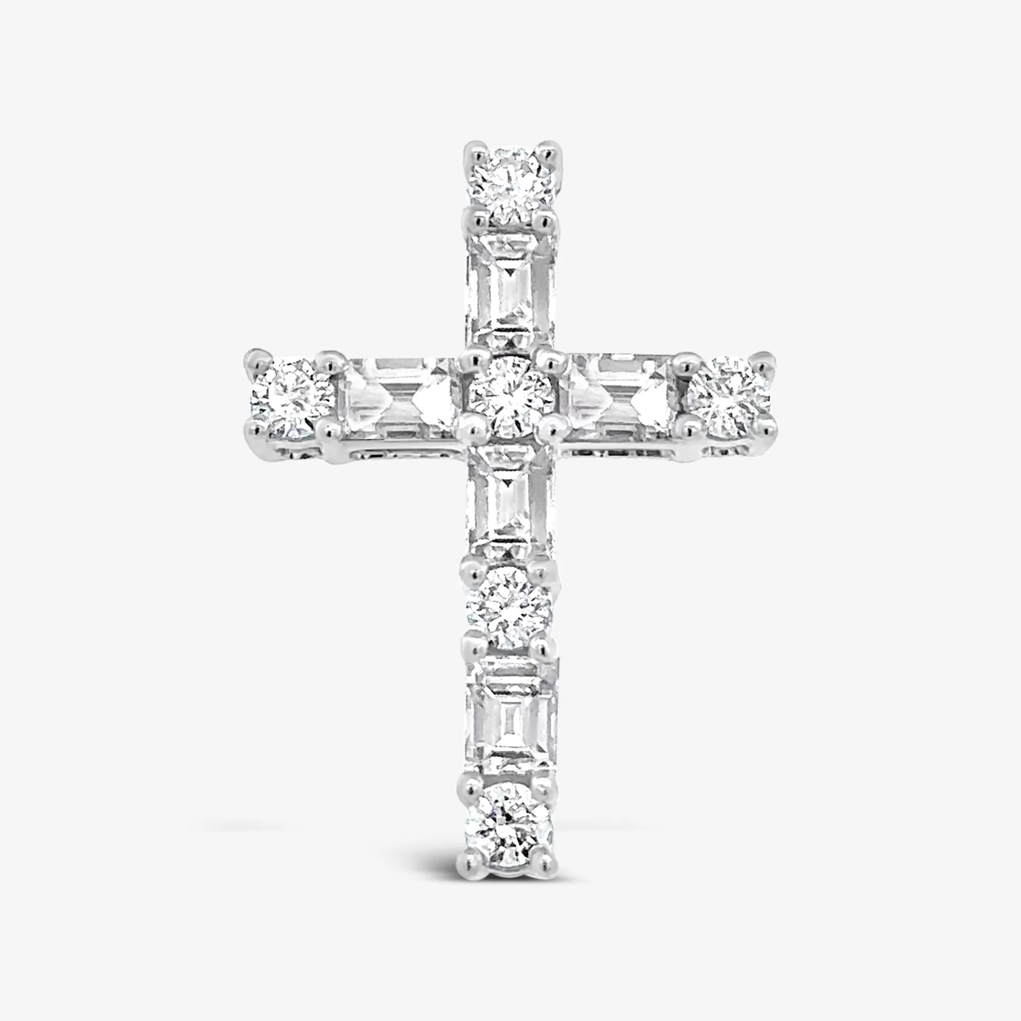 Prong Set Round & Baguette 0.70CT Diamond Cross Necklace