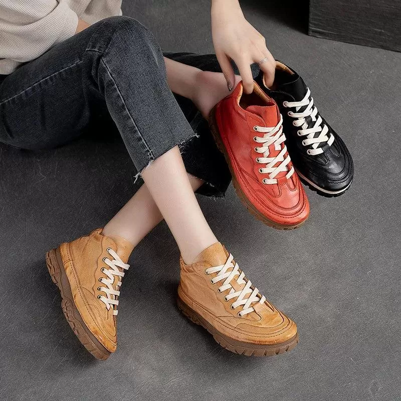 R2366 Women's Casual Shoes - Leather Handmade Flat Sneakers