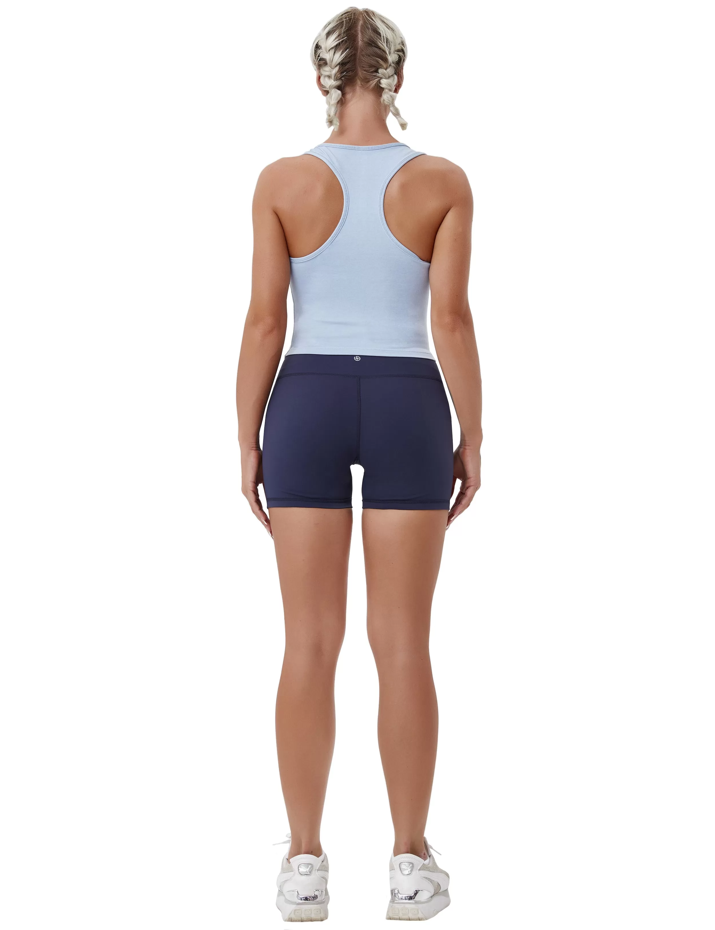 Racerback Athletic Crop Tank Tops heatherblue_yogastudio