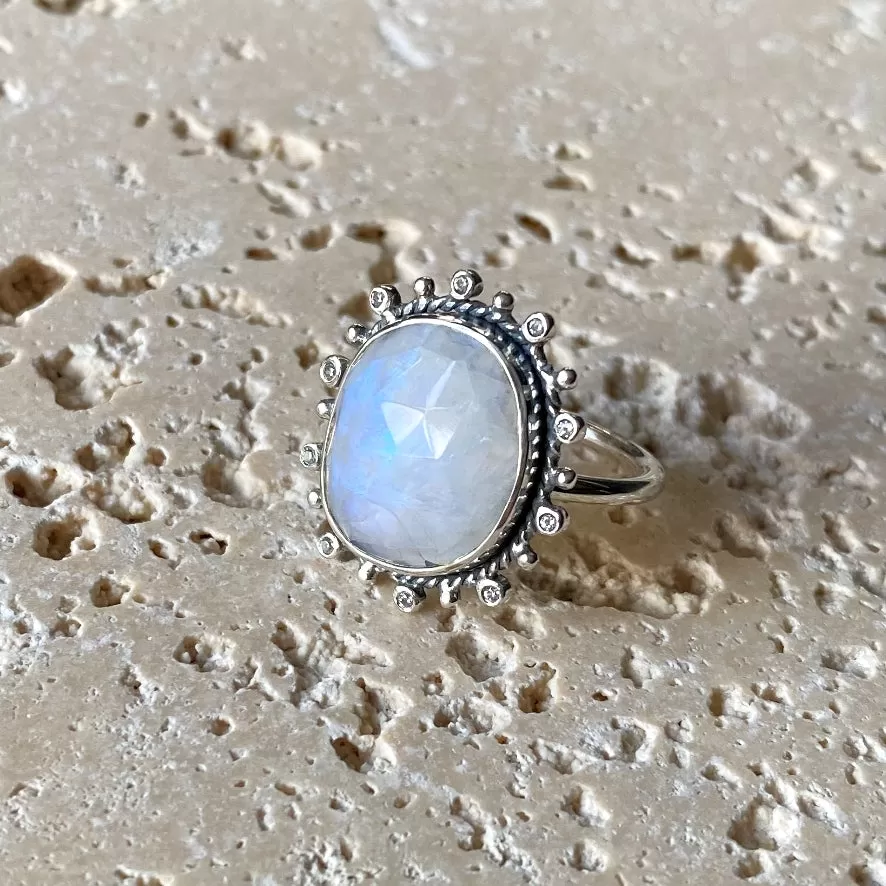 Rainbow Moonstone Free Shaped Ring - Orion