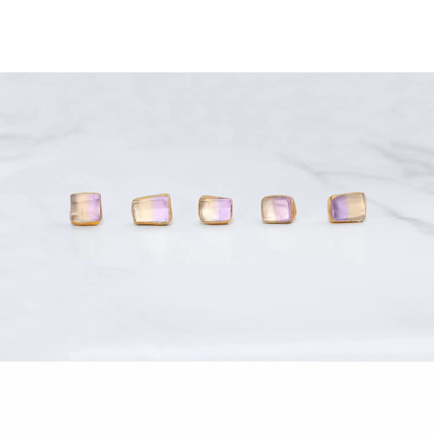 Raw Ametrine Stud Earrings w/ Gold Fill, Unique Natural Amethyst and Citrine Rough  Jewelry. Cube Rectangle Gemstone. Handmade in USA