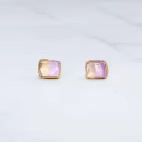 Raw Ametrine Stud Earrings w/ Gold Fill, Unique Natural Amethyst and Citrine Rough  Jewelry. Cube Rectangle Gemstone. Handmade in USA