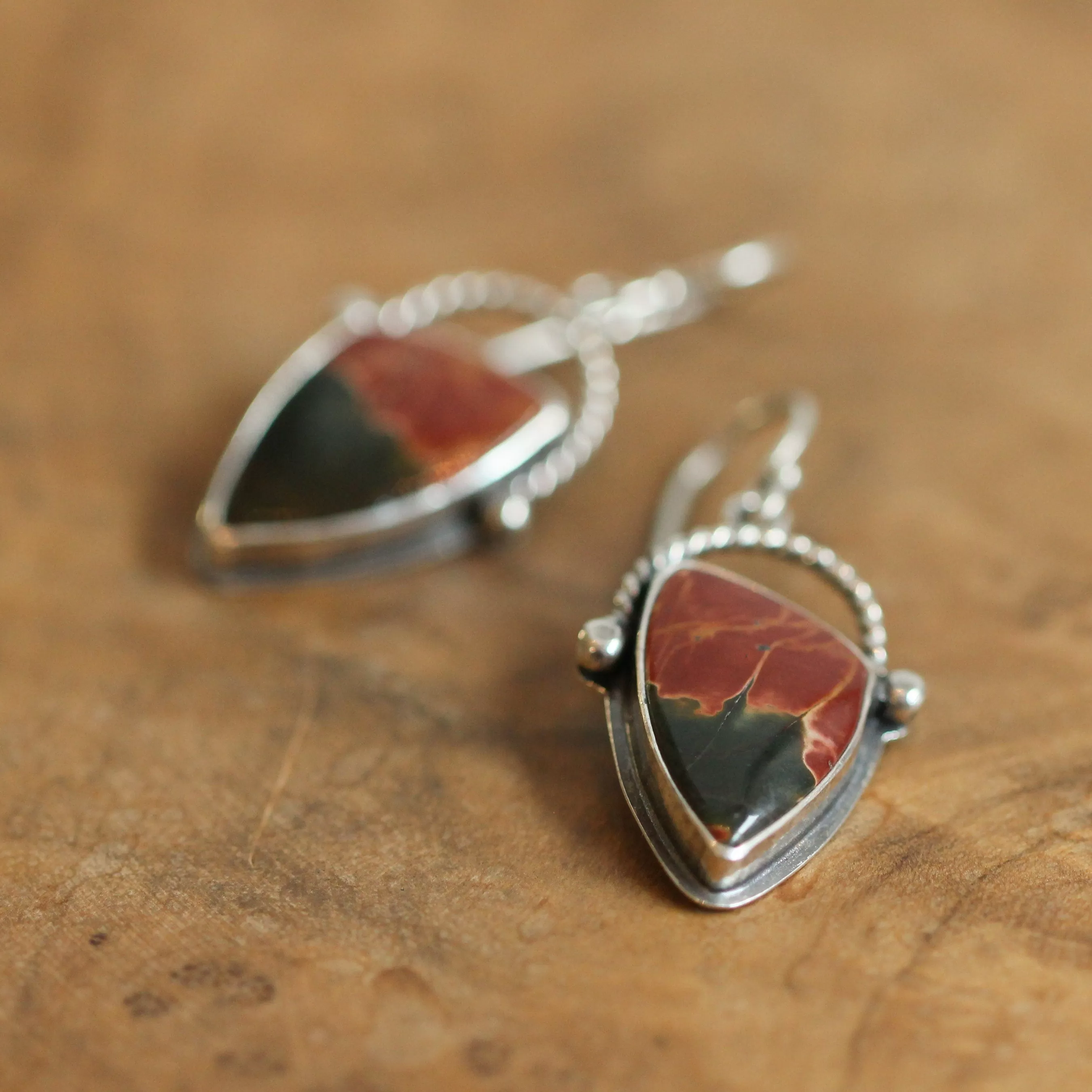 Ready to Ship - Red Creek Jasper Basket Earrings - .925 Sterling Silver Ring - Silversmith - Jasper Drop Earrings