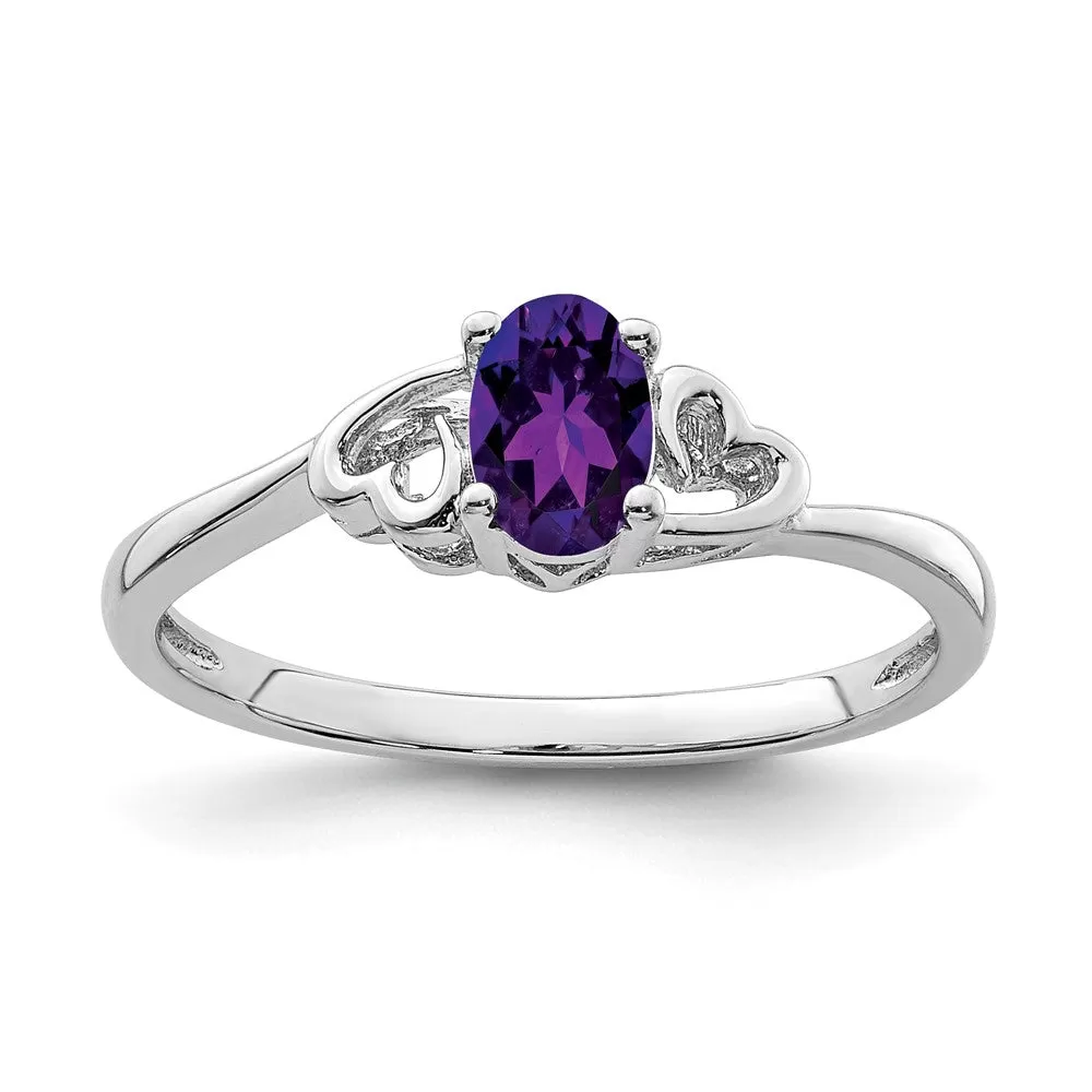 Rhodium-Plated Amethyst Ring in Sterling Silver