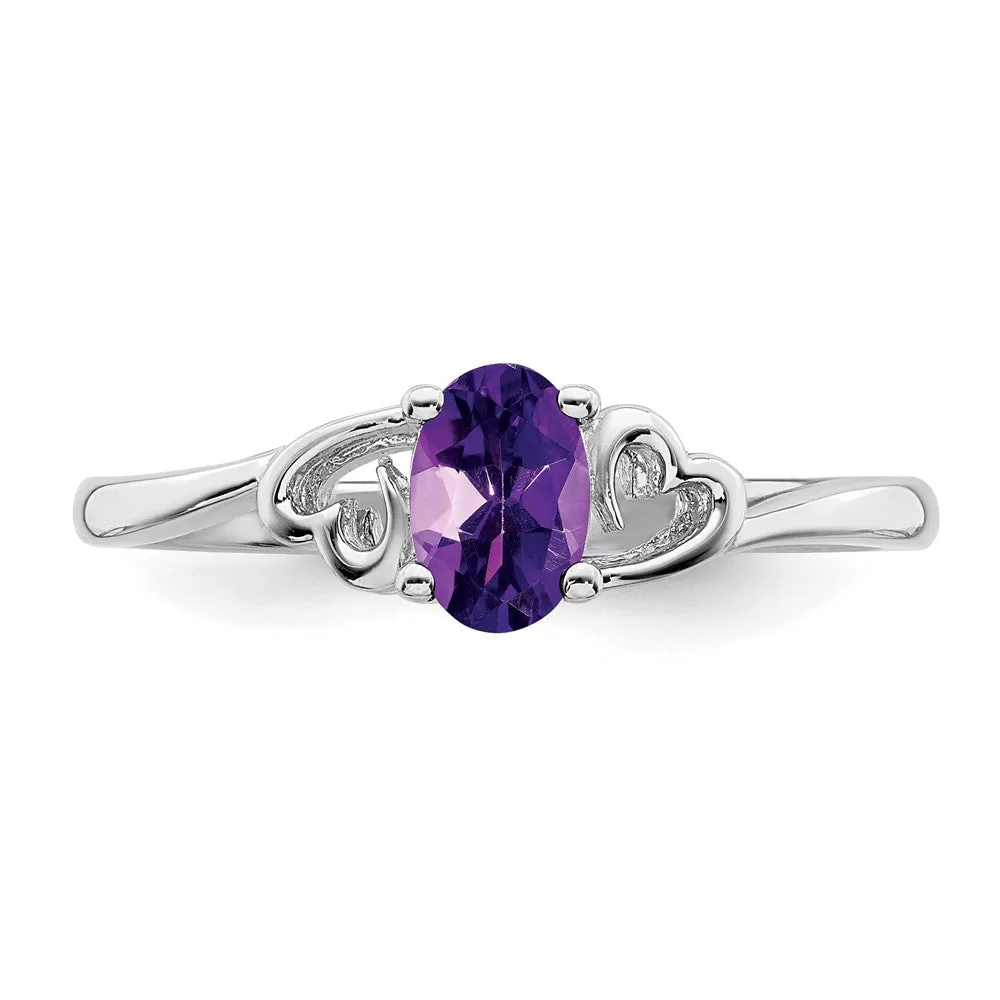 Rhodium-Plated Amethyst Ring in Sterling Silver