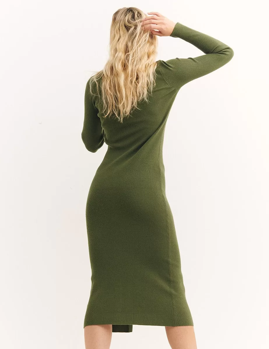 Rib Knit Collared Midi Dress