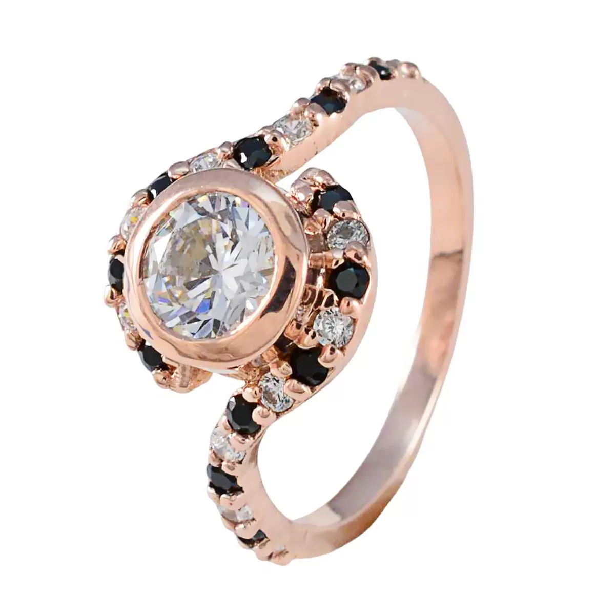 Riyo Attractive Silver Ring With Rose Gold Plating Blue Sapphire Stone Round Shape Bezel Setting Designer Jewelry Black Friday Ring