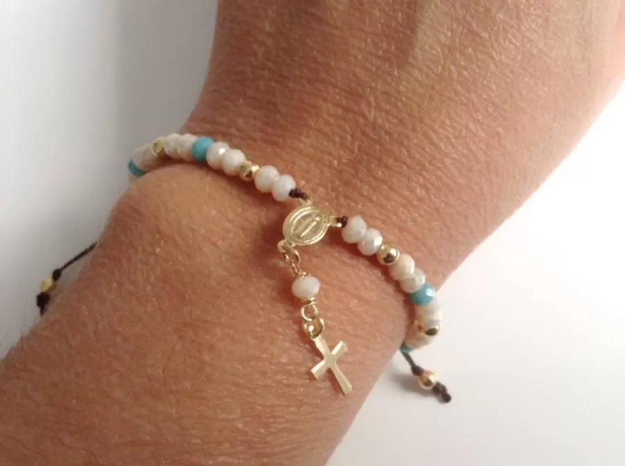 Rosary Bracelet for woman, Delicate Crystal Rosary Style Bracelet, First Communion gift, Rosary Bracelet gold, Catholic Rosary Bracelet