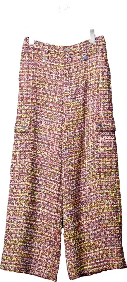 Rotate Multicoloured Boucle Straight Leg High Rise Woven Cargo Trousers UK XS