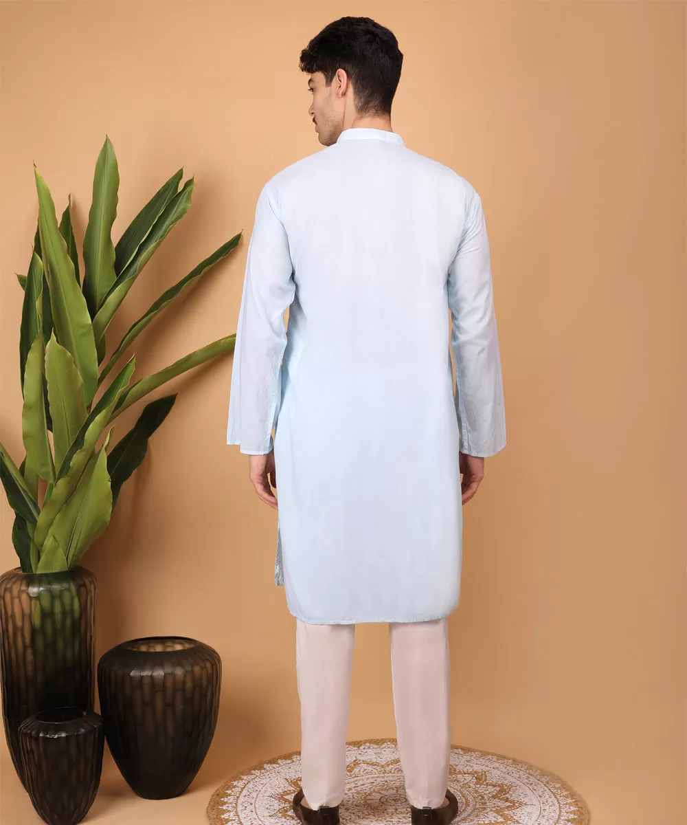 Sky blue hand embroidered cotton chikankari kurta