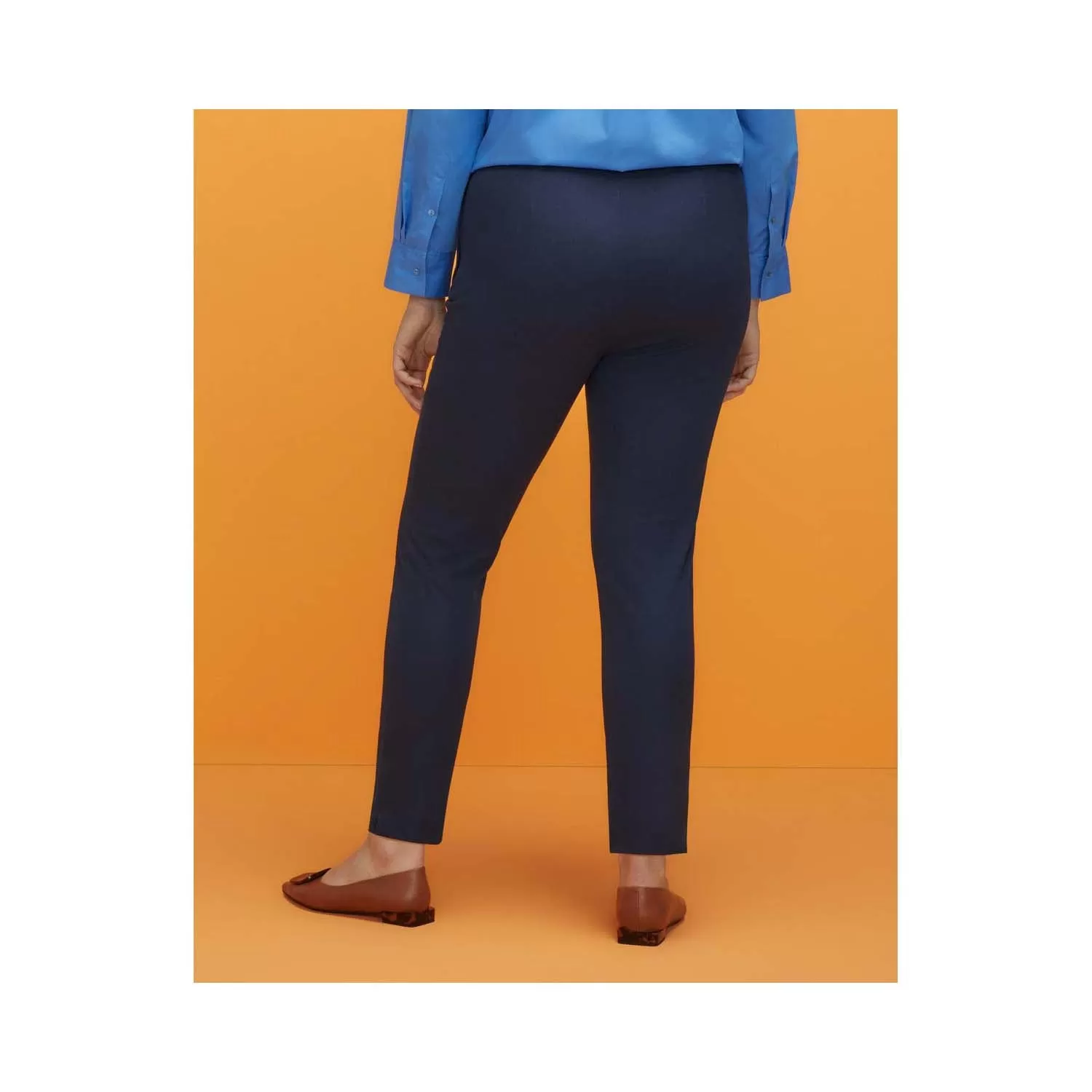 Slim Fit Plain-Coloured Trousers With Elastic Waistband - Blue