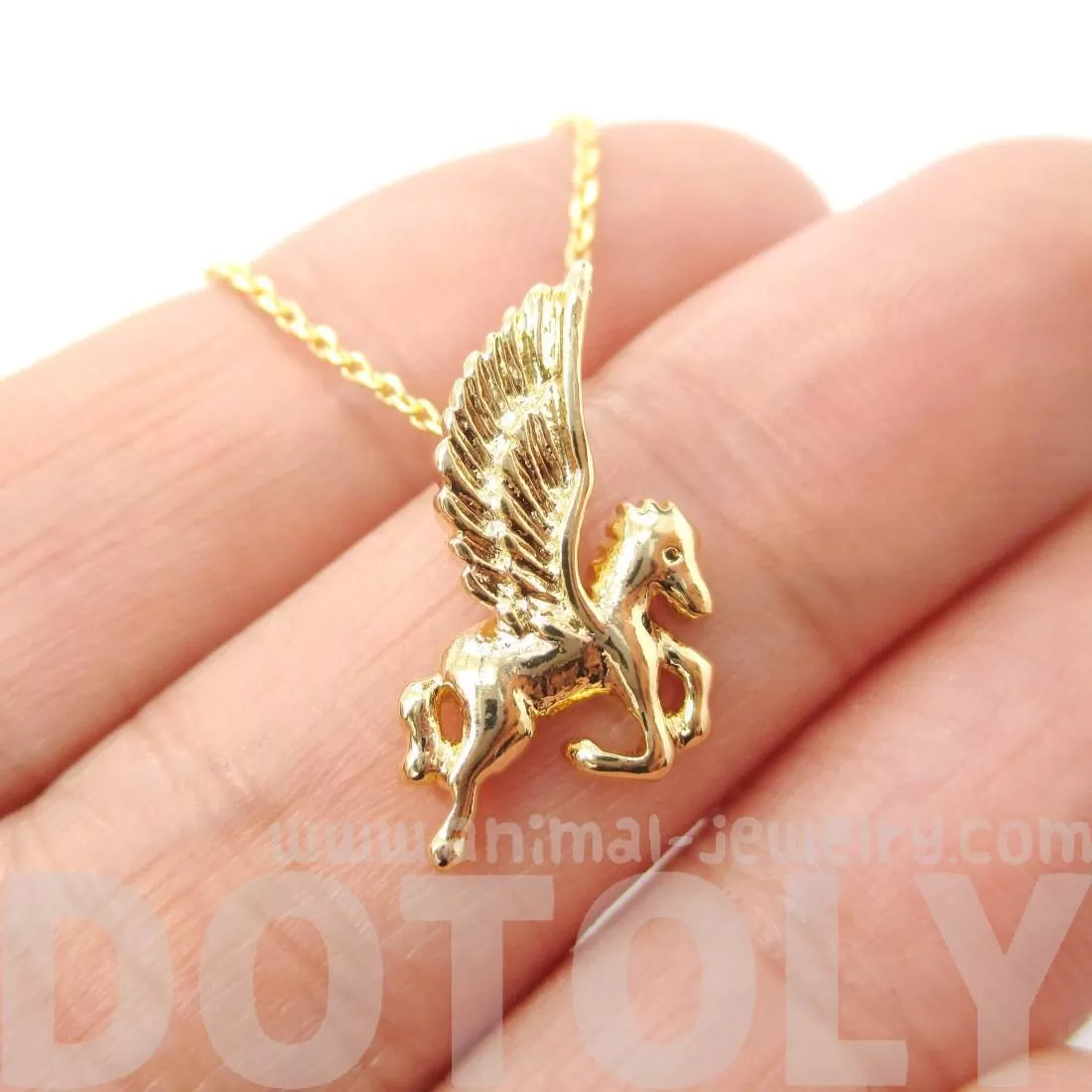 Small Unicorn Pegasus Shaped Charm Necklace in Gold | Animal Jewelry