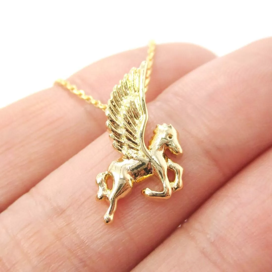 Small Unicorn Pegasus Shaped Charm Necklace in Gold | Animal Jewelry