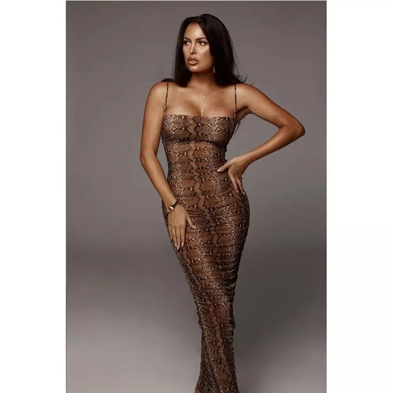 Snake Skin Dress Backless Elegant Slim Pencil