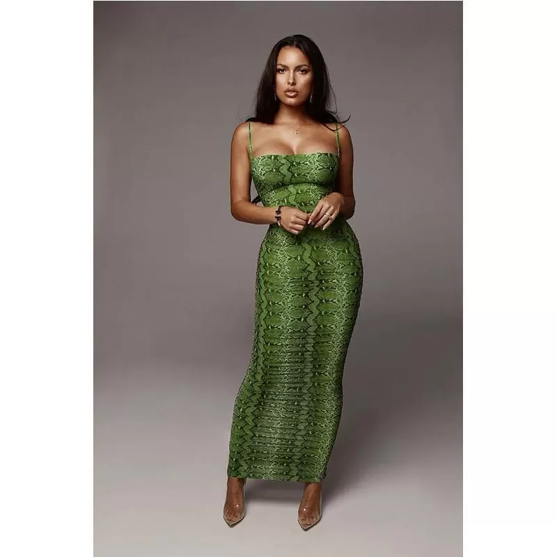 Snake Skin Dress Backless Elegant Slim Pencil