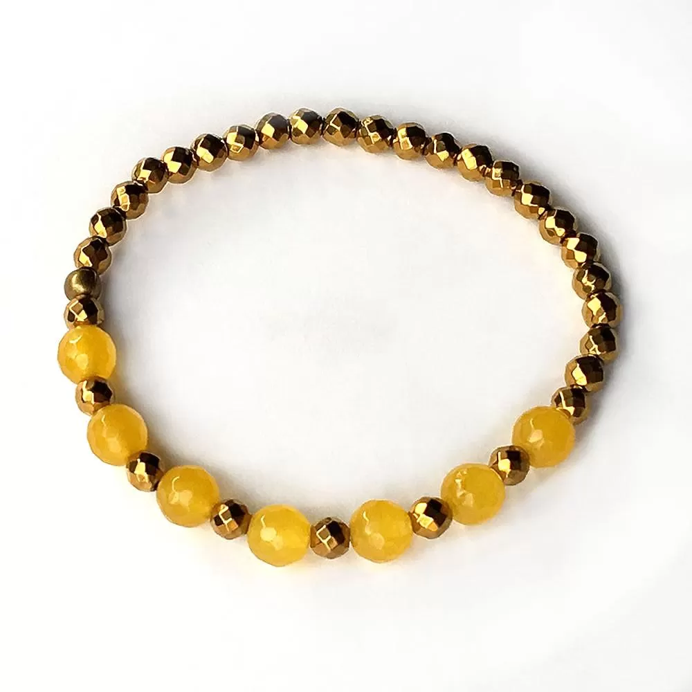 Solar Plexus Chakra, Hematite and Yellow Jade Chakra Bracelet