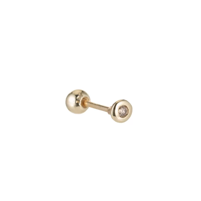 Solid Gold Diamond Bezel Stud Single Earring, 14k