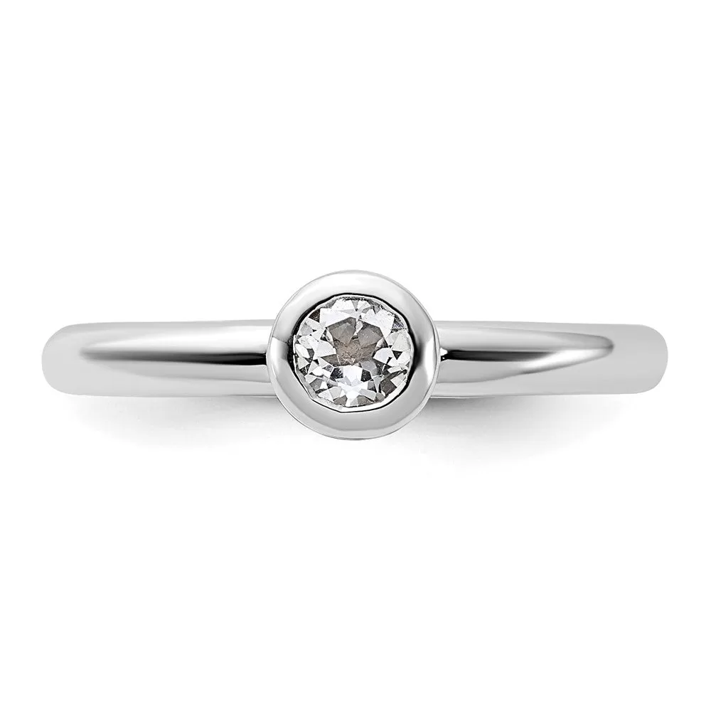 Stackable Expressions Low 4mm Round White Topaz Ring in Sterling Silver