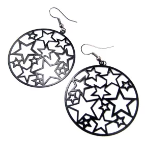 Star Outline Cut Out Round Disk Shaped Dangle Drop Earrings in Black | DOTOLY