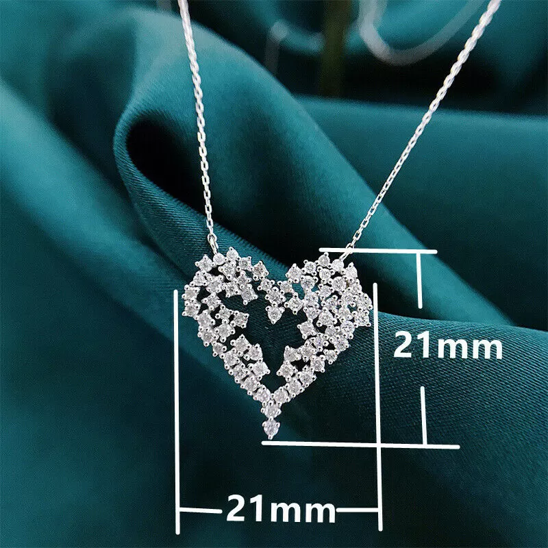 Sterling Silver Cubic Zirconia Open Lace Heart Pendant Necklace