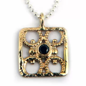 Sterling silver necklace, silver & 9K Gold necklace,  Set with a Black Diamond