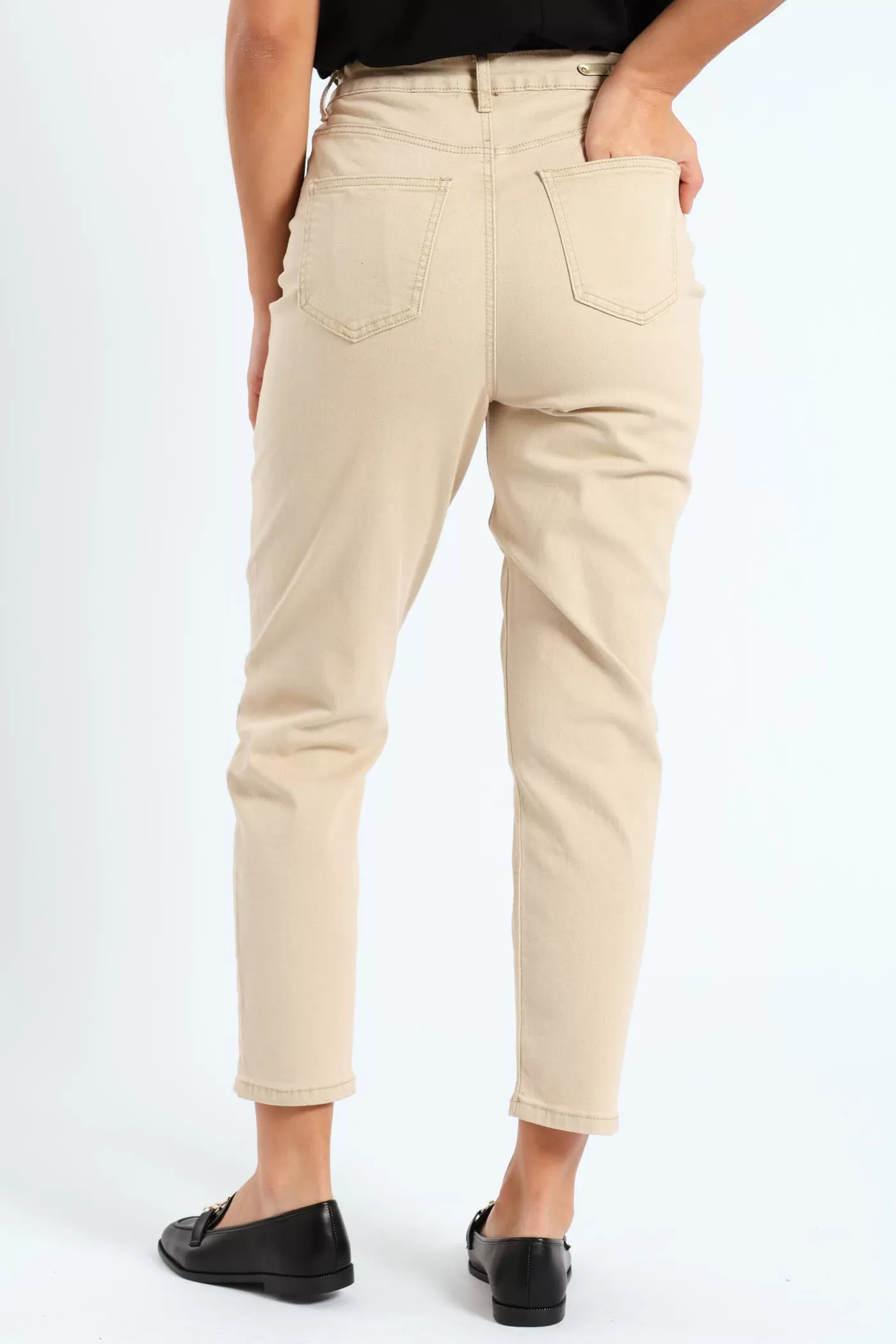 Stretch Twill Mom Jean - Stone