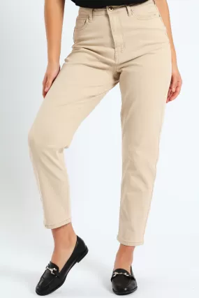 Stretch Twill Mom Jean - Stone