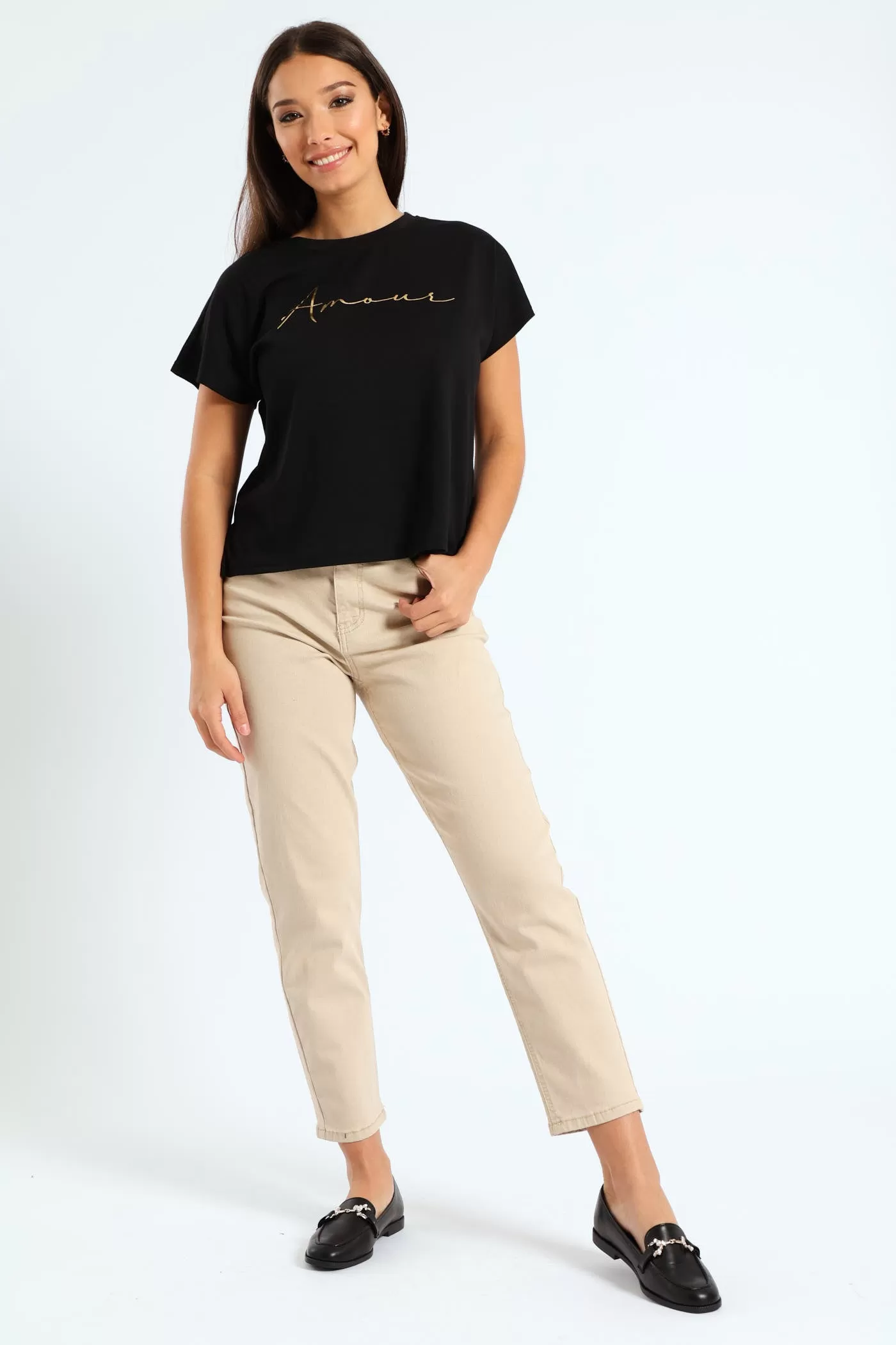 Stretch Twill Mom Jean - Stone