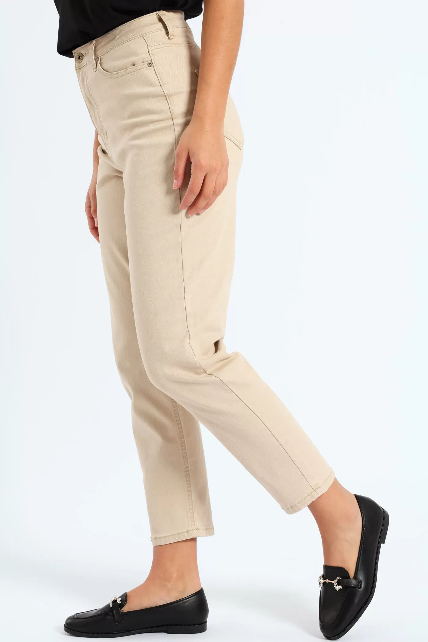 Stretch Twill Mom Jean - Stone