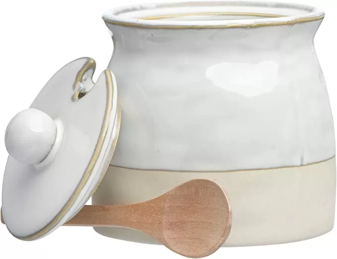 Sugar Pot with Lid and Wood Spoon