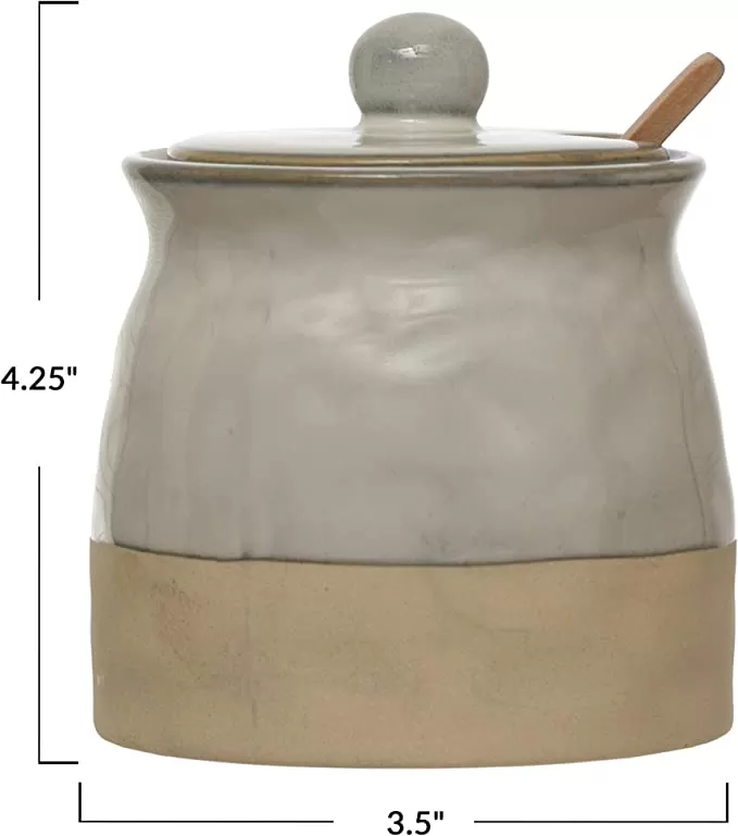 Sugar Pot with Lid and Wood Spoon