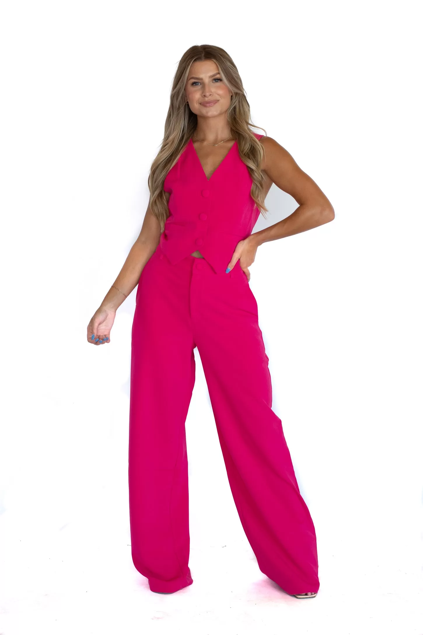 Suits You Perfectly Fuchsia Wide Leg Trouser