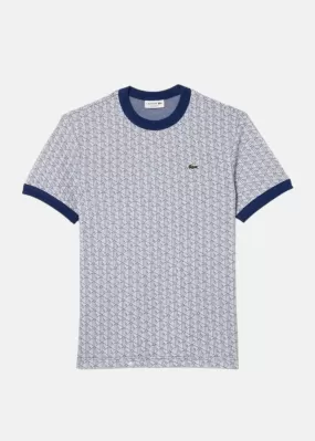 T-shirt regular fit en jacquard monogrammé bleu marine