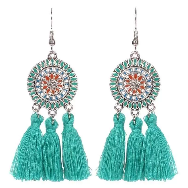 Tasseling Native Teal Tassel Earrings