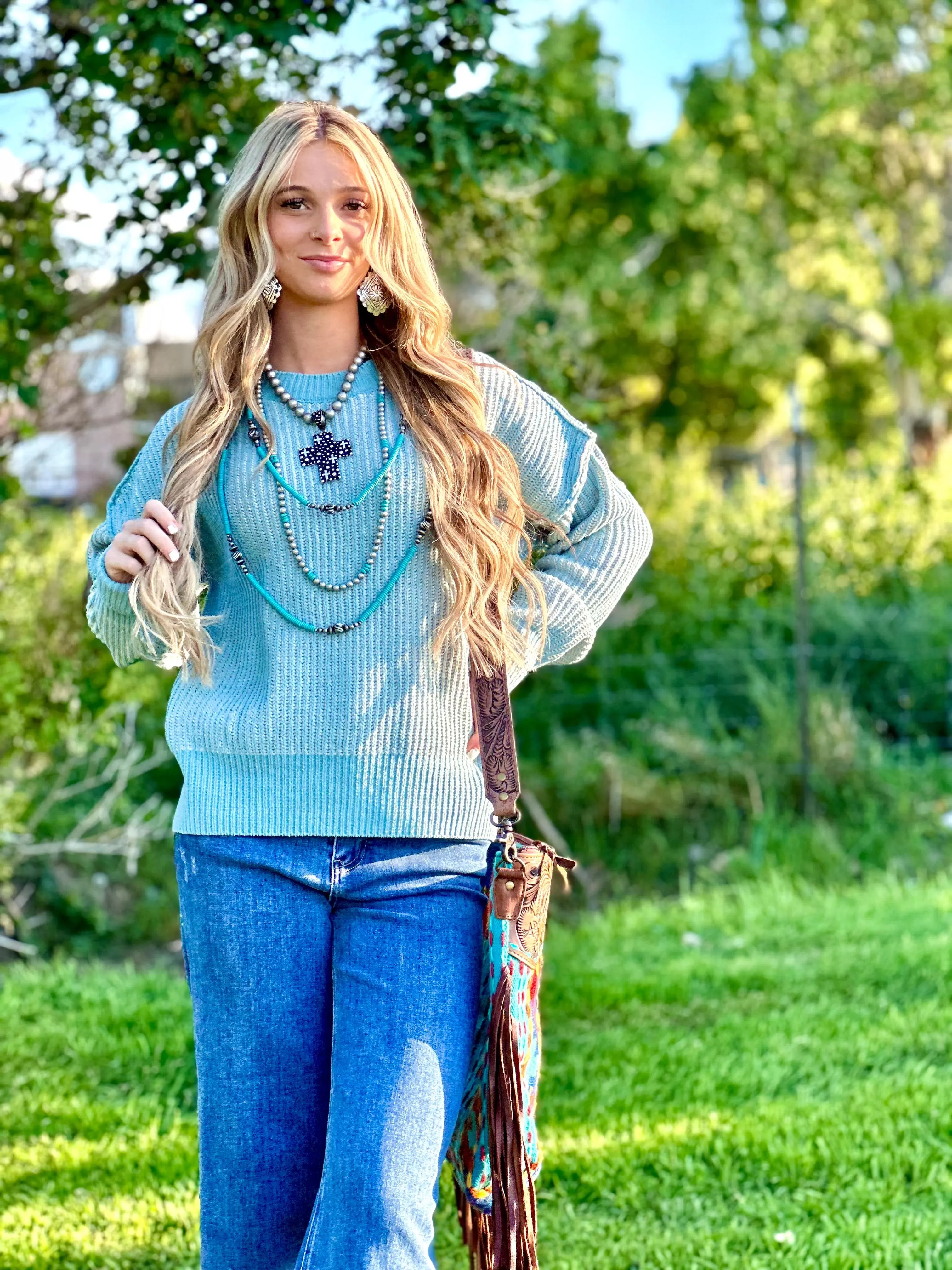 The Colors of Turquoise Fall Sweater