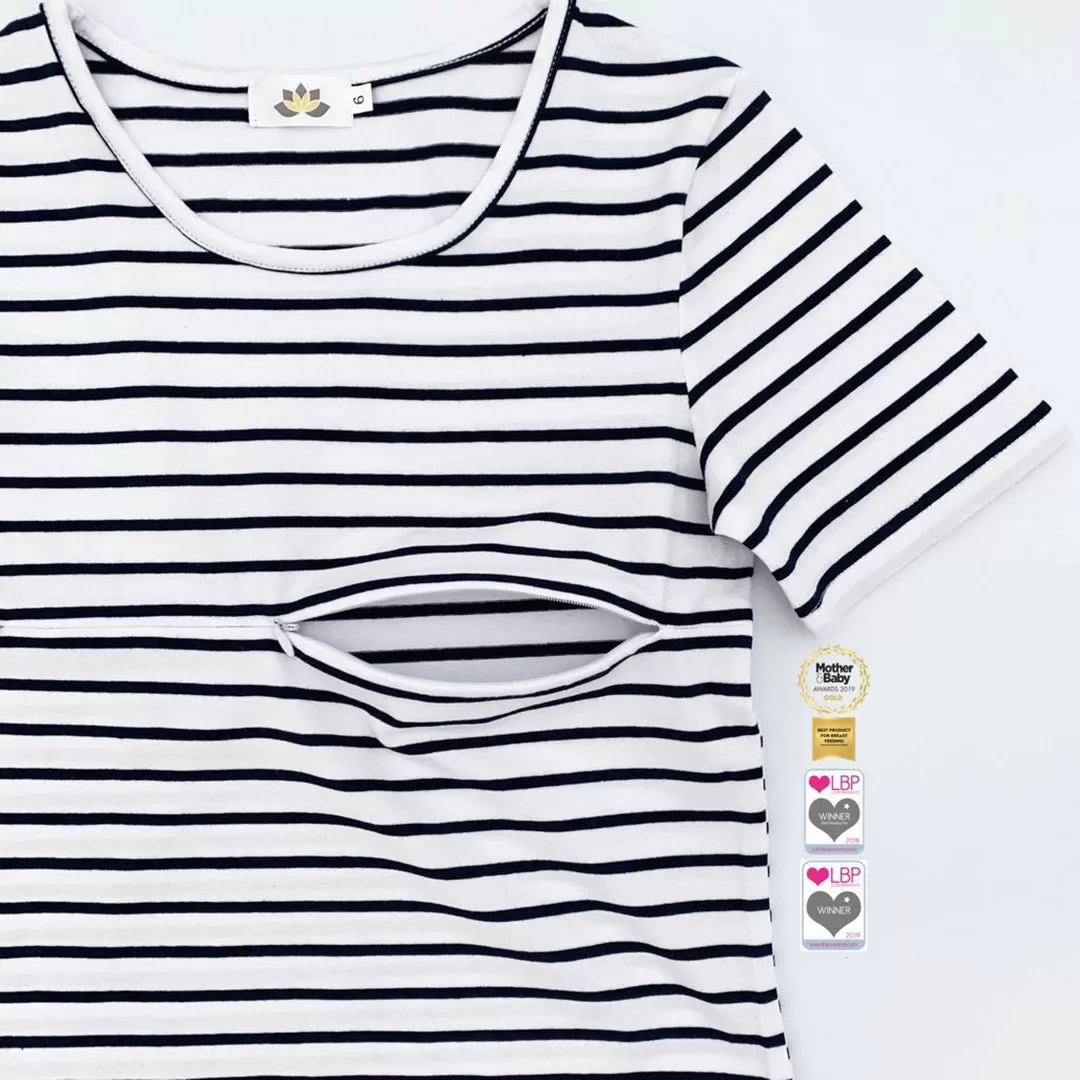 The Juno – Stripy Short-Sleeved Breastfeeding Mumma Top